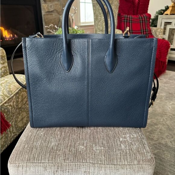 Michael Kors MK Mirella Medium Pebbled Leather Shoulder Tote Bag - Navy - Picture 3 of 5